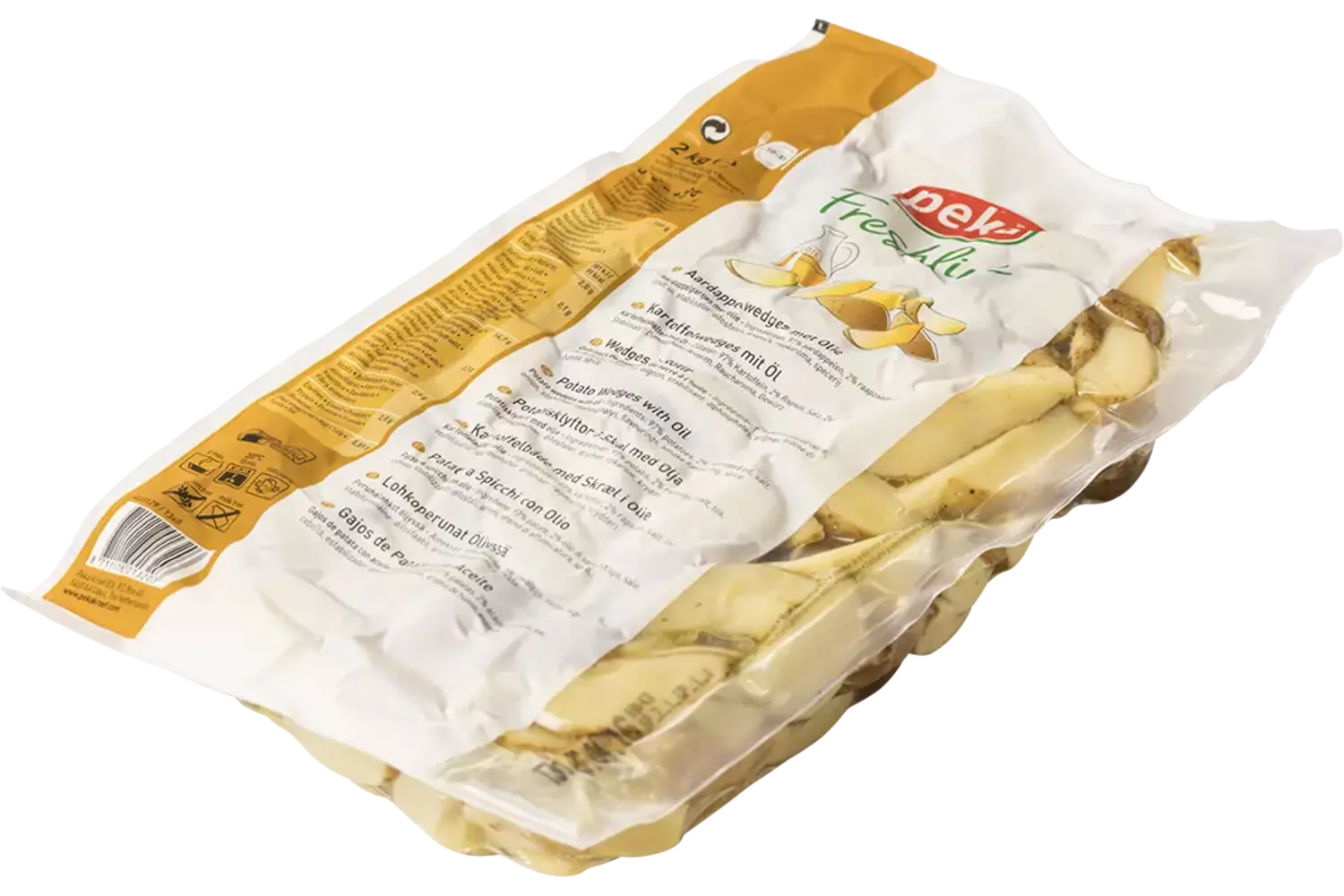 Aardappel wedges met schil in olie 2kg stuk