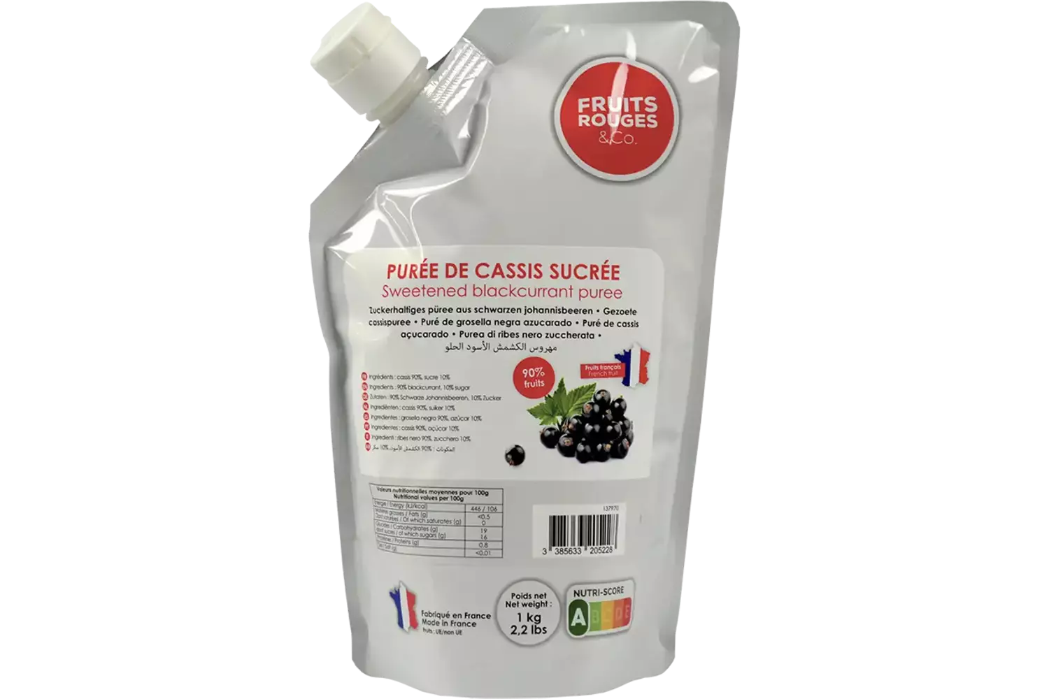 Fruitpuree zwarte bes - cassis 1kg stuk