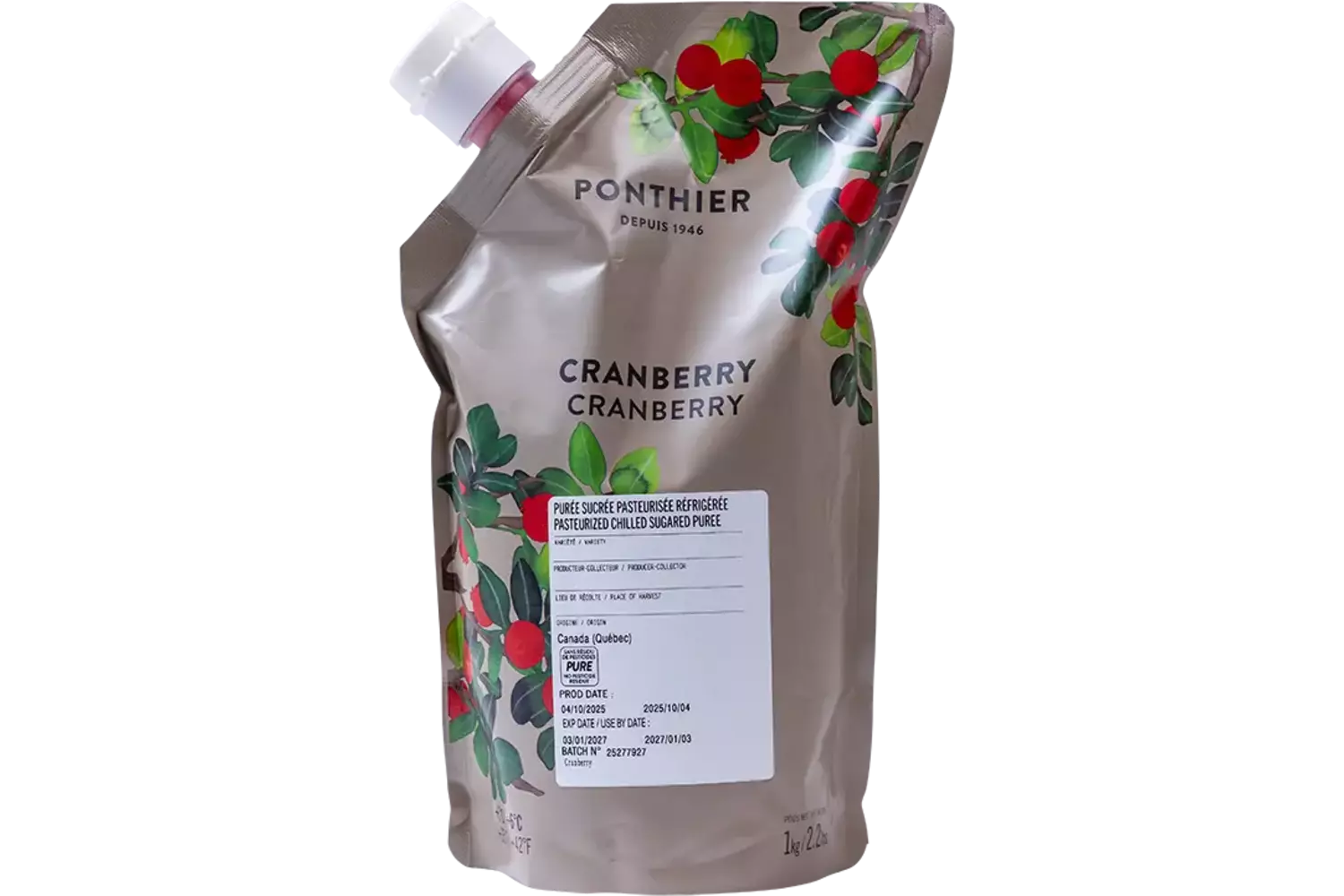 Fruitpuree cranberry 1kg stuk