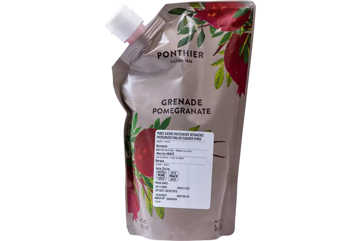 Fruitpuree granaatappel 1kg stuk