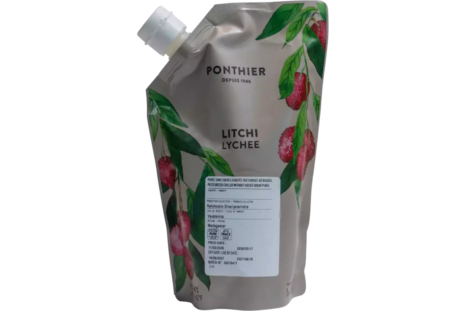 Fruitpuree lychee 1kg stuk