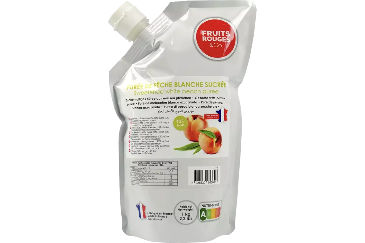Fruitpuree perzik 1kg stuk