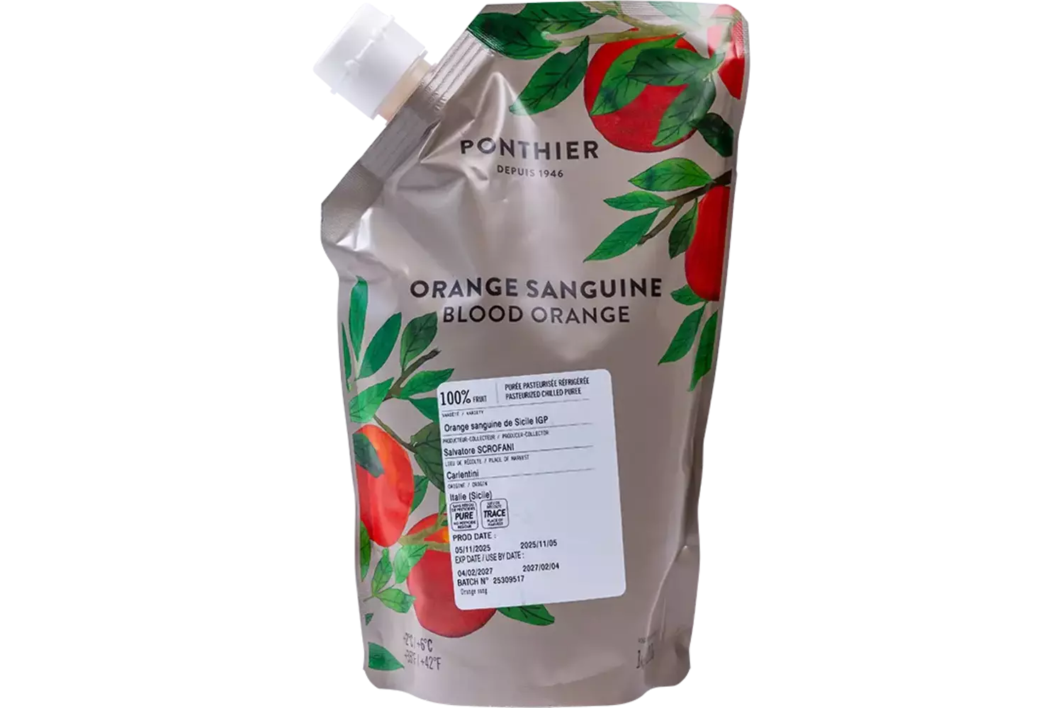 Fruitpuree bloedsinaasappel 1kg stuk