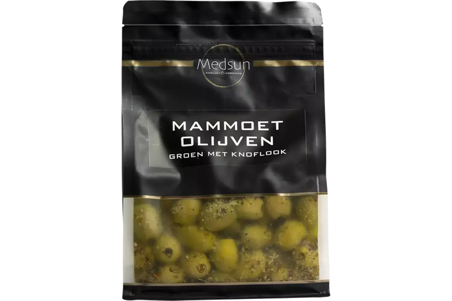 Mammoet olijven groen met knoflook 1kg kist 8 stuks
