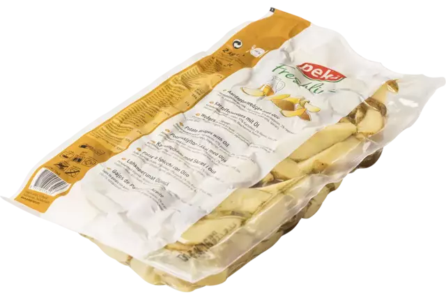 Aardappel wedges met schil in olie 2kg stuk