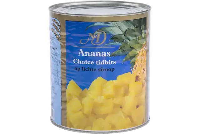 Ananas tidbits blik 3kg kist 6 stuks