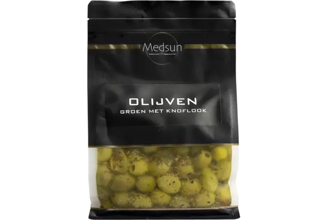 Olijven groen met knoflook 1kg stuk
