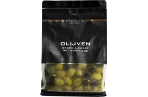 Olijven groen en zwart met knoflook 1kg